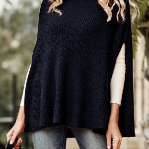 Turtleneck Poncho Chunky Knit Cape Wrap Sweaters