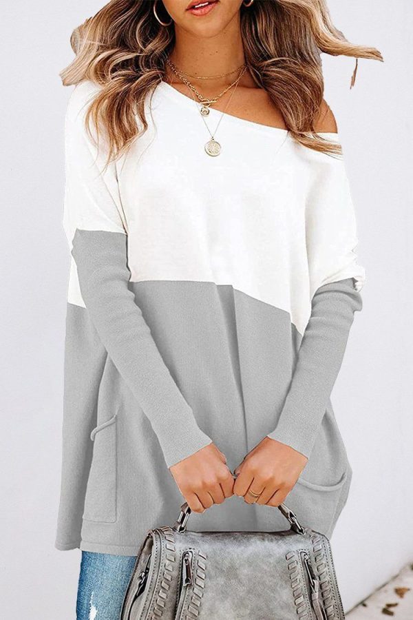 Cropped Color Block Pullover Knit Pullover Oversized Sweater