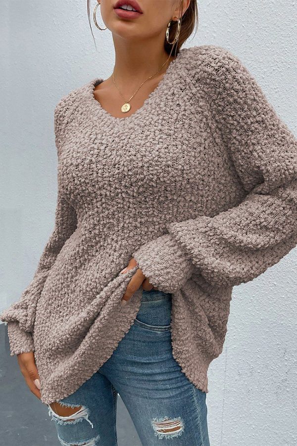 Popcorn Knit Raglan Sleeve Pullover Sweater